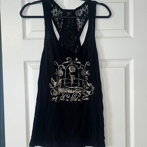 Disney Black Lace-Back Tank with Gold Storybook Graphic
